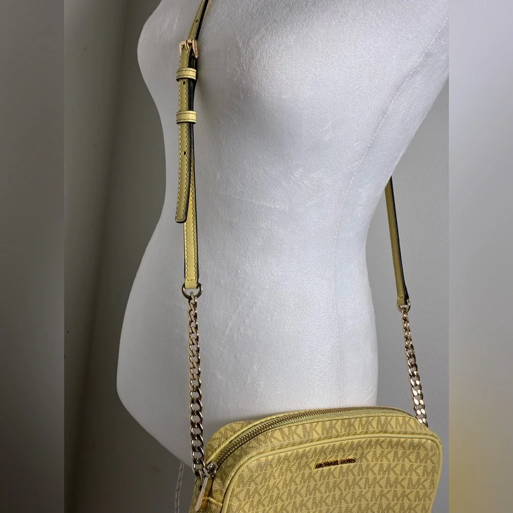 Michael Kors Jet Set Large Signature Logo Crossbody Bag Daisy Yellow New Classic